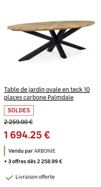 Leroy Merlin Table de jardin ovale en teck 10 places carbone Palmdale offre