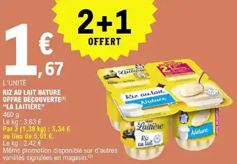 E.Leclerc RIZ AU LAIT NATURE OFFRE DÉCOUVERTE(¹) "LA LAITIÈRE" offre