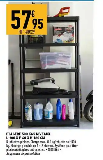 Brico Cash étagère 500 Kg Niveaux L 100 X P 40 X H 180 Cm offre