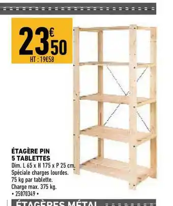 Brico Cash étagère Pin 5 Tablettes offre