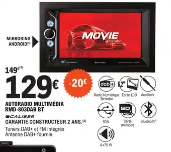 E.Leclerc L'Auto AUTORADIO MULTIMÉDIA RMD-803DAB BT offre
