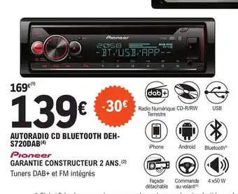 E.Leclerc L'Auto AUTORADIO CD BLUETOOTH DEH-S720DAB (4) offre