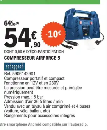 E.Leclerc L'Auto DONT 0,50 € D'ÉCO-PARTICIPATION COMPRESSEUR AIRFORCE 5 offre