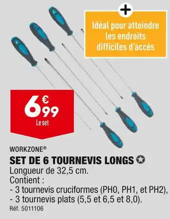 ALDI Workzone set de 6 tournevis longs offre
