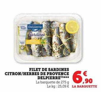 Super U Filet de sardines citron/herbes de provence delpierre offre