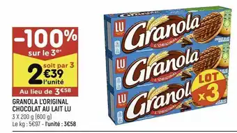 Leader Price Granola l’original chocolat au lait lu offre