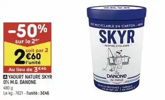 Leader Price Au lieu de 3€46 A YAOURT NATURE SKYR 0% M.G. DANONE 480 g offre