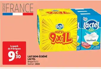 Auchan LAIT DEMI-ÉCRÉMÉ LACTEL Brique 9x1l Soit le l: 1€03 offre