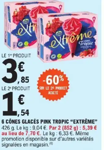 E.Leclerc 6 CÔNES GLACÉS PINK TROPIC "EXTRÊME" offre