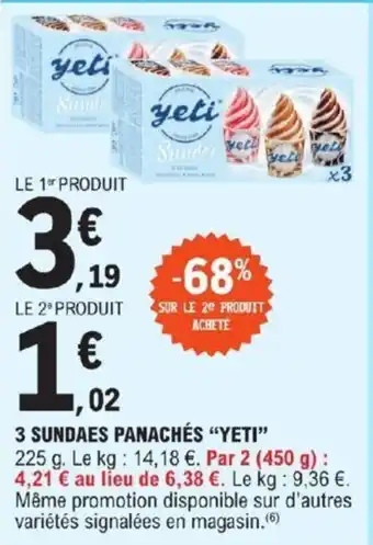 E.Leclerc 3 SUNDAES PANACHÉS "YETI" offre