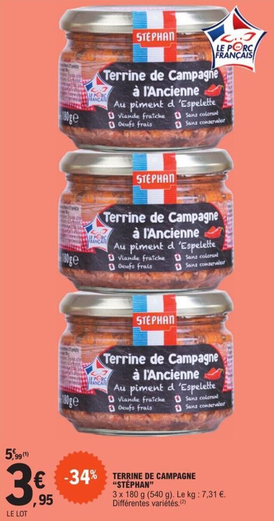 Promo TERRINE DE CAMPAGNE "STEPHAN" chez E.Leclerc