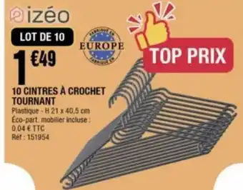 10 CINTRES À CROCHET TOURNANT Plastique-H 21 x 40,5 cm Eco-part. mobilier incluse: 0,04 € TTC Réf: 151954