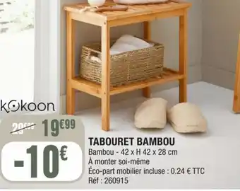 La Foir'Fouille TABOURET BAMBOU Bambou 42 x H 42 x 28 cm à monter soi-même offre