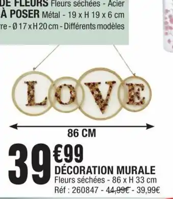 La Foir'Fouille DÉCORATION MURALE Fleurs séchées - 86 x H 33 cm Réf : 260847-44,99€ - 39,99€ offre