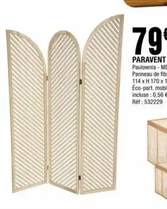 La Foir'Fouille PARAVENT Paulownia – MDF Panneau de fibres de bois 114 x H 170 x 1,7 cm Éco-part. mobilier incluse: 0,56 € TTC Réf : 532229 offre
