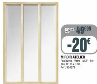 La Foir'Fouille MIROIR ATELIER Paulownia - Verre - MDF - Fer 76 x H 116 x 3 cm Réf: 504679 offre