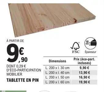 E.Leclerc Brico TABLETTE EN PIN offre