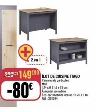 La Foir'Fouille ILOT DE CUISINE TIAGO Panneau de particules MDF offre
