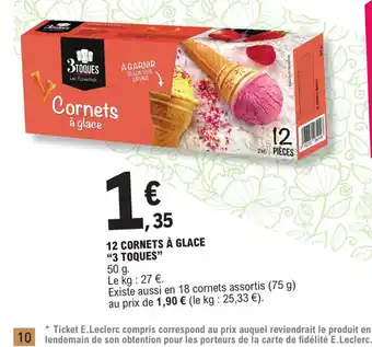 E.Leclerc 12 CORNETS À GLACE offre