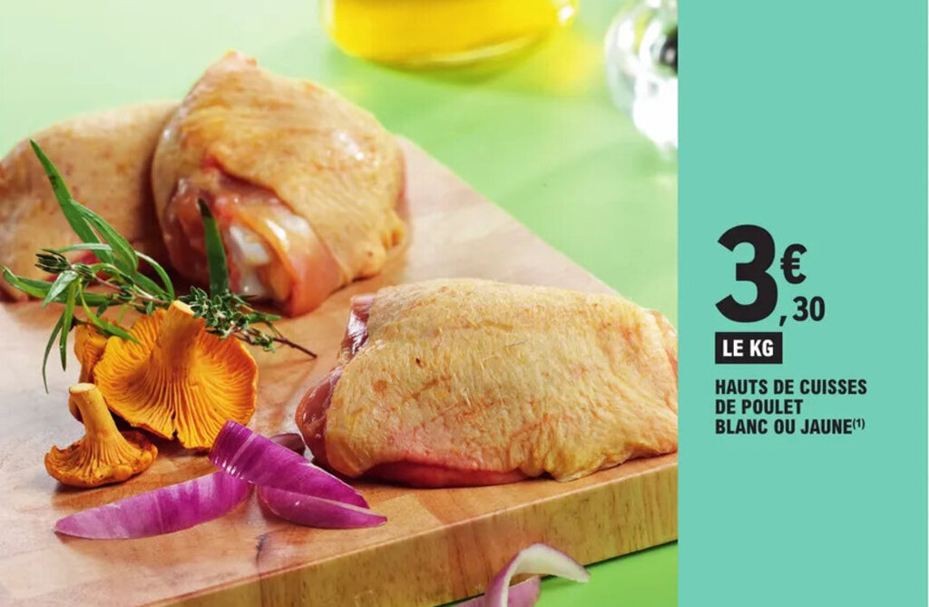 Promo HAUTS DE CUISSES DE POULET BLANC OU JAUNE(¹) chez E.Leclerc