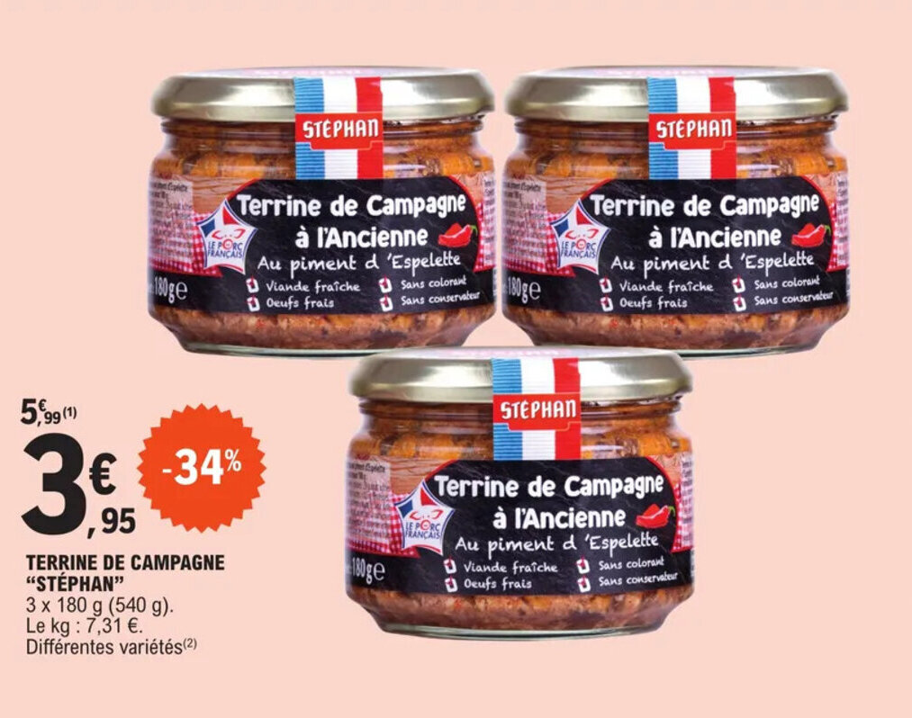 Promo TERRINE DE CAMPAGNE "STÉPHAN" chez E.Leclerc