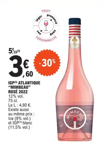 E.Leclerc IGP(5) ATLANTIQUE "MIMBEAU" ROSÉ 2022 offre