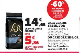 Super U CAFE GRAINS BRESIL L'OR offre
