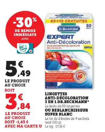 Super U LINGETTES ANTI-DÉCOLORATION 3 EN 1 DR.BECKMANN offre