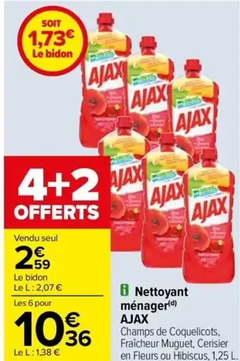 Carrefour Drive i Nettoyant ménager(d) AJAX Champs de Coquelicots, Fraîcheur Muguet, Cerisier en Fleurs ou Hibiscus, 1,25 L. offre