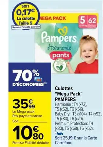 Carrefour Drive Culottes "Mega Pack" PAMPERS offre