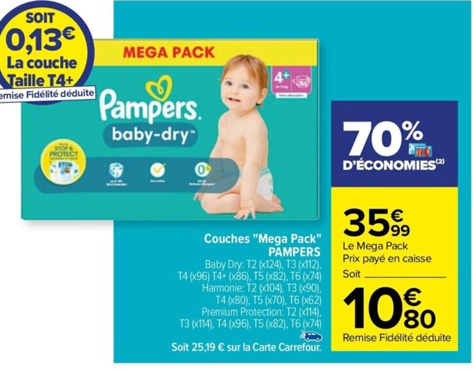 Promo Couches "Mega Pack" PAMPERS chez Carrefour Drive