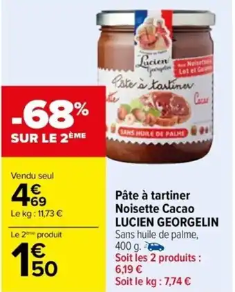 Carrefour Drive Pâte à tartiner Noisette Cacao LUCIEN GEORGELIN Sans huile de palme, 400 g. offre