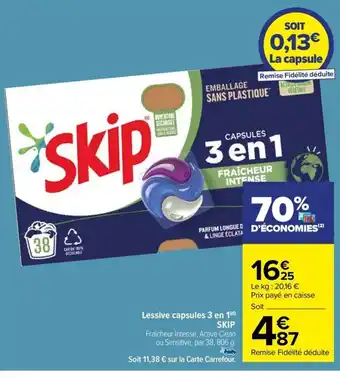 Carrefour Drive Lessive capsules 3 en 1(d) SKIP offre