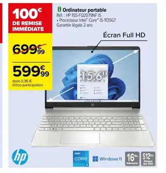 Carrefour Drive Ordinateur portable Réf. : HP 15S-FQ2079NF 15 offre