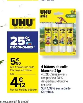 Carrefour Drive 4 bâtons de colle blanche 21gr offre