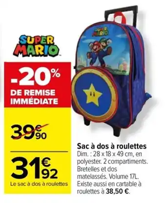 Carrefour Drive Sac à dos à roulettes offre
