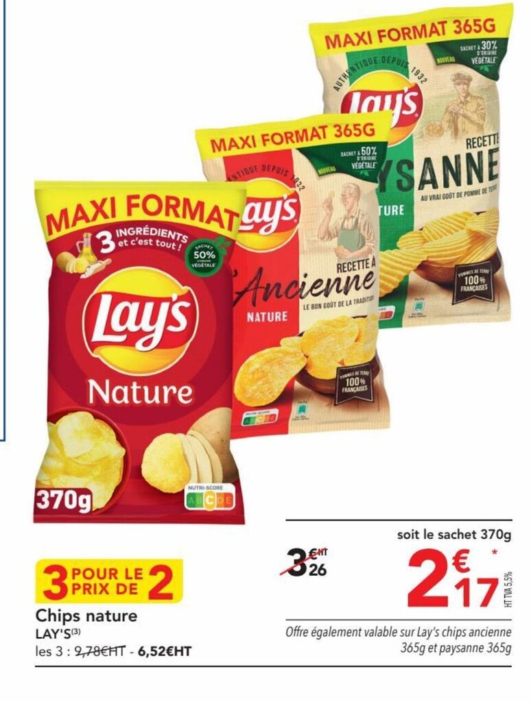 Promo Chips nature LAY'S (3) chez METRO