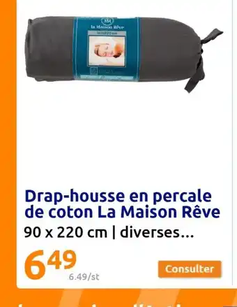 Action Drap-housse en percale de coton La Maison Rêve 90 x 220 cm | diverses... offre