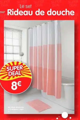 Set rideau de douche + 12 anneaux + tapis