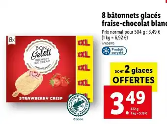 Lidl 8 bâtonnets glacés fraise-chocolat blanc offre