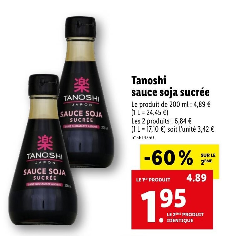 Promo Tanoshi sauce soja sucrée chez Lidl