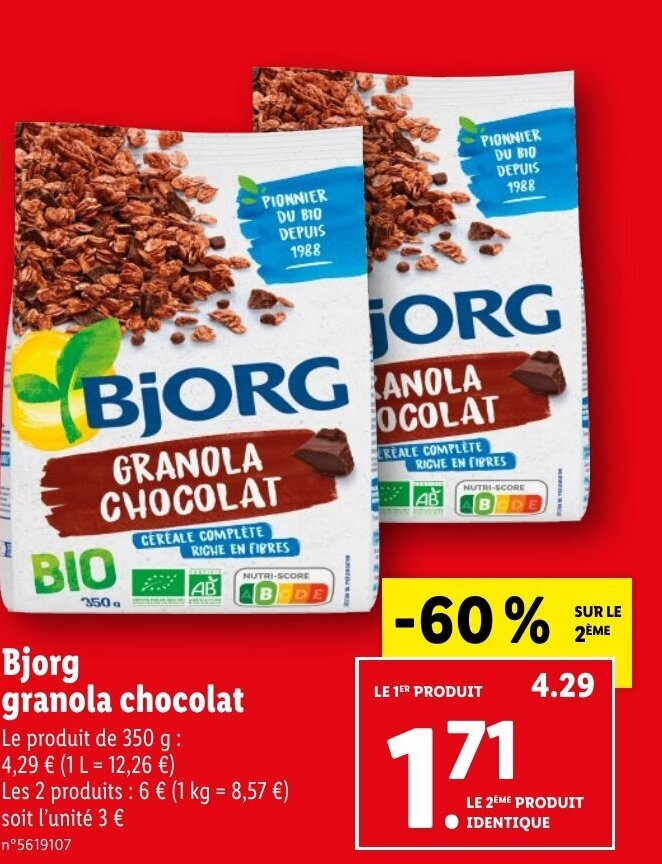 Promo granola chocolat chez Lidl