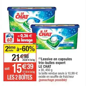 Cora x Carrefour Lessive en capsules trio-bulles expert LE CHAT offre