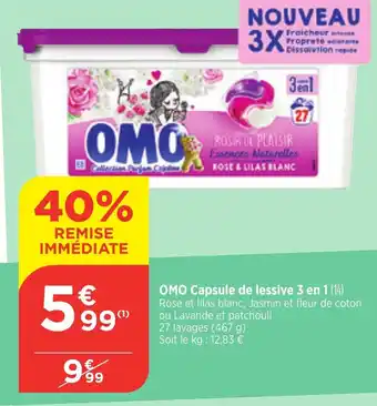 Maximarché OMO Capsule de lessive 3 en 1 (14) Rose et lilas blanc, Jasmin et fleur de coton ou Lavande et patchouli offre