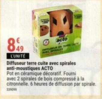 Gamm vert Diffuseur terre cuite avec spirales anti-moustiques ACTO offre