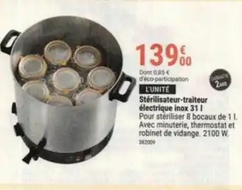 Gamm vert Stérilisateur-traiteur électrique inox 31 1 offre