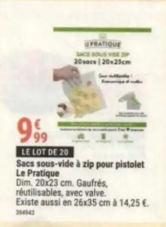 Gamm vert Sacs sous-vide à zip pour pistolet Le Pratique offre