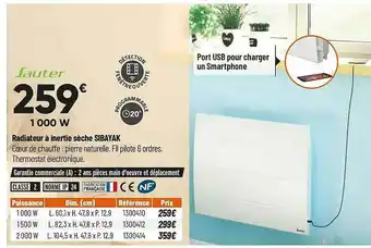Bricorama Radiateur à Inertie Sèche Sibayak Sauter offre