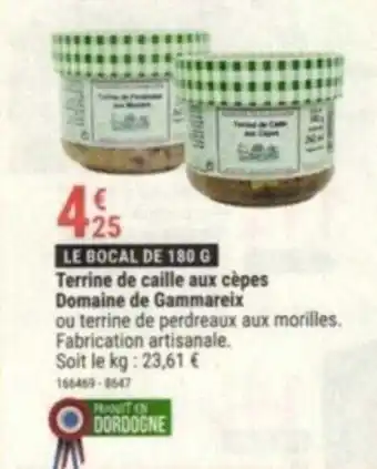 Terrine de caille aux cĂšpes Domaine de Gammareix