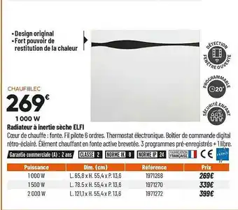Bricorama Radiateur à Inertie Sèche Elfi offre
